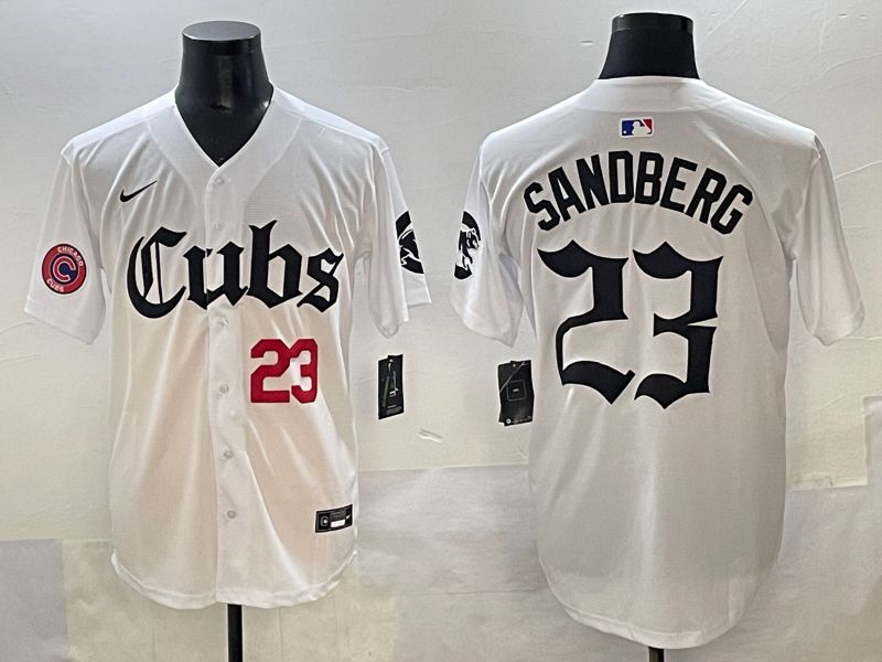 Men 2025 Chicago Cubs #23 Sandberg White Five generations Joint Name Nike MLB Jersey style 4->chicago cubs->MLB Jersey